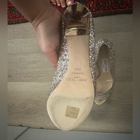 Jimmy Choo Women's Luna Ballet Pink Metallic Glitter Open Toe Pumps - Picture 5 of 5